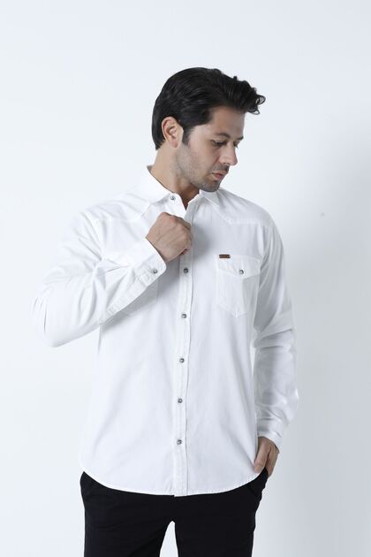 Erkek Pamuklu Regular Fit Beyaz Sonbahar/kışlık Çift Cep Kapaklı Gömlek