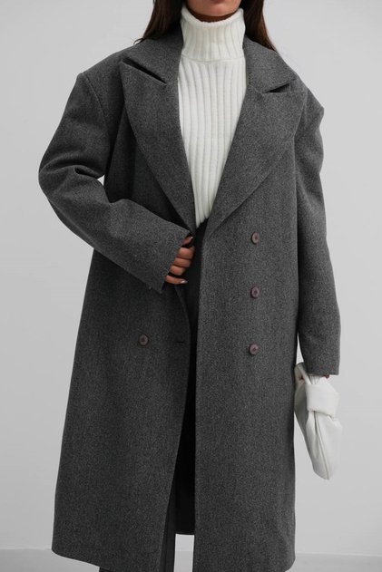 New Season Double Breasted Collar Button Detailed Lined Oversize Women's Cashmere Coat 24W09004