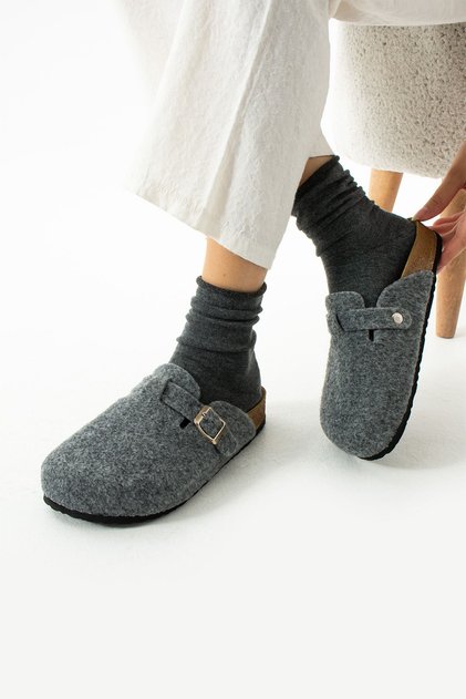 Eliza Unisex Anatomical Natural Cork Sole Natural Felt Wool Slippers