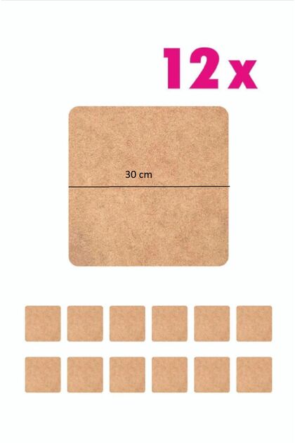 Supla Sheet 12 Pieces 3 mm Raw Mdf 30 cm Diameter Square Service Plate Supla