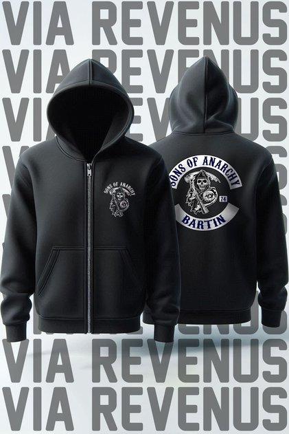 Sons of Anarchy - Your City Front & Back Printed Unisex Biker Zippered Hooded Sweatshirt Cardigan