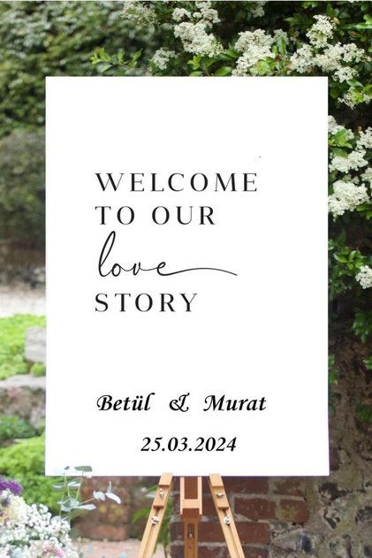 Karşılama Panosu İçin 40 cm Genişliğinde Siyah Renk Yazı Ayna İçin Yazı Welcome To Our Love Story Ya