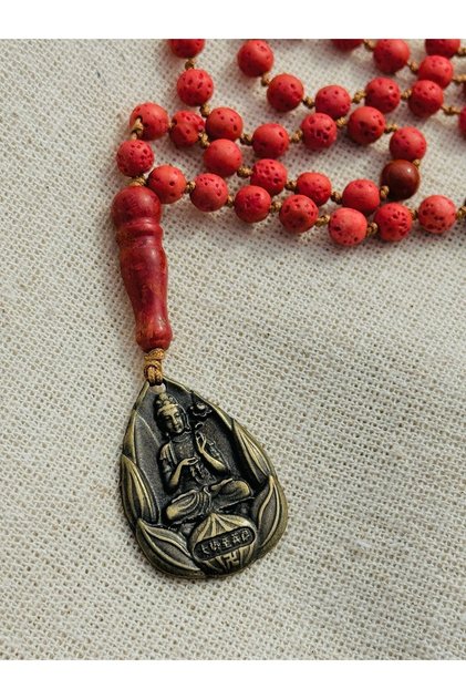 Buddha Coral Lava Stone Carnelian Mala Necklace Natural Stone Unisex Mala Mantra Necklace