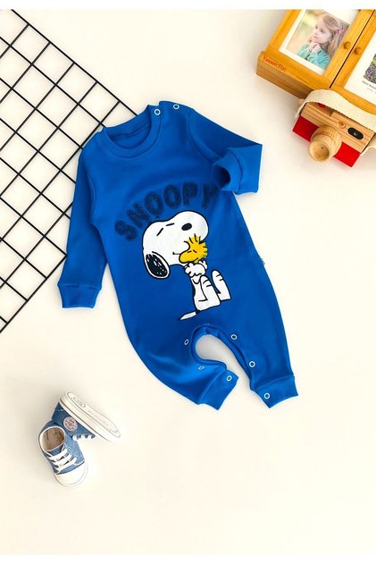 Cheerful Babies Snopy Embroidered Printed Pattern Jumpsuit Blue