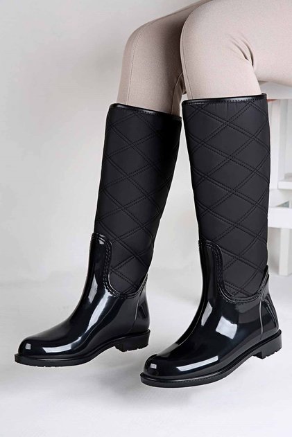 Women's Quilted Rain Boots Black