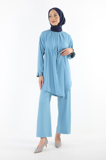 2112_Hesettür Asymmetric Cut Tunic Trousers Double Set