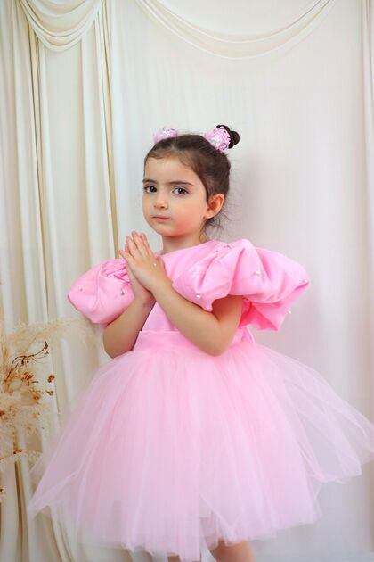 Girl's Dress Balloon Sleeve Pearl Detail Birthday Dress, Evening Dress, Show Dress