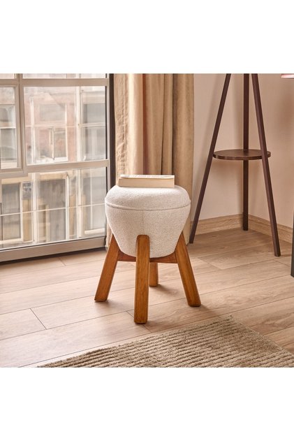 Retro Mantar Puf - Krem - 48x33x33 cm