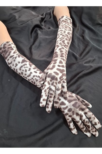 Fera Leopard Print Stretchy Evening Dress Gloves Brown
