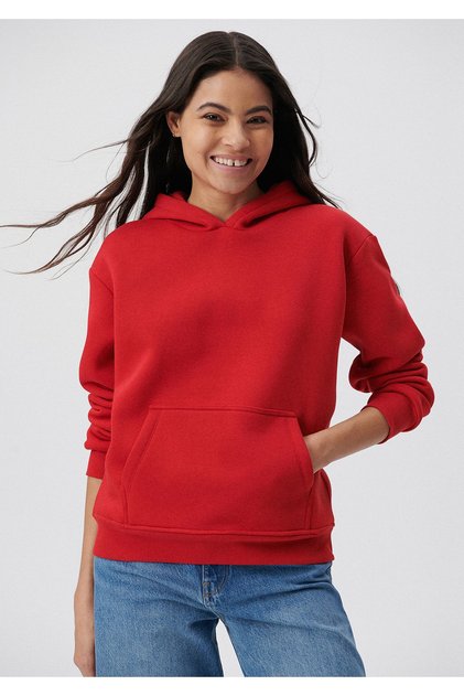 Hooded Red Basic Sweatshirt 167299-82054