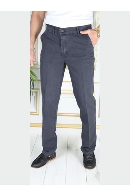 Men's Denim Linen Fabric Trousers Stretchy Lycra Comfortable Fit Cotton Winter Dad