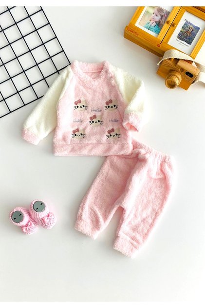 Our Cheerful Babies Hello Kitty Embroidered Pattern Welsoft Set Pink