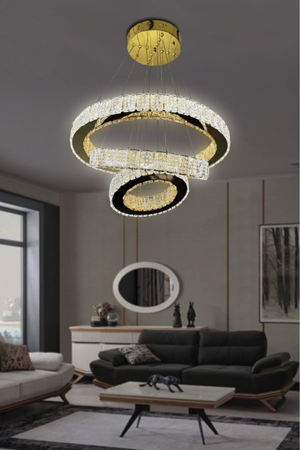 3 Daire Taşlı Modern Salon Sarkıt Avize