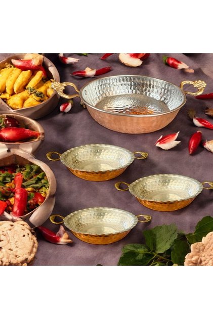 Copper Pan Set, 4-Piece Plate and Pan Set, Breakfast Pan