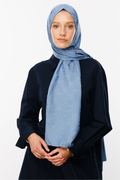 Sky Blue Mc Pattern Jacquard Shawl