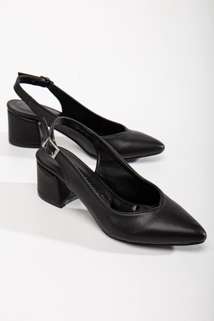 Open Back Women's Heeled Shoes Black Skin