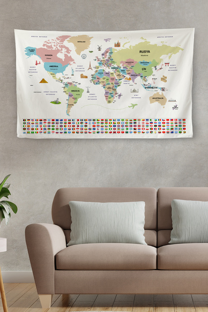 Wall Cover / Carpet Flag Detailed Turkish Current World Map -3966