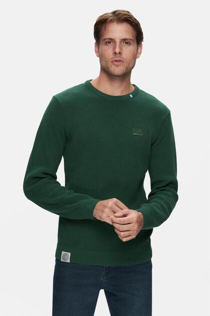 Emory Green Crew Neck Embroidered Standard Fit Men's Sweater