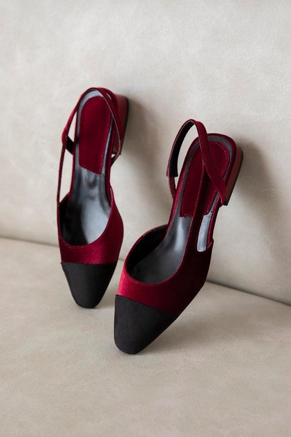 Simmons Women's Heeled Velvet Sandals Claret Red