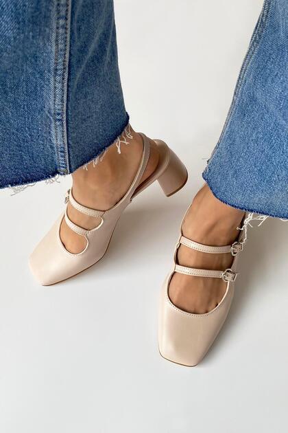Harry Women's Heeled Leather Shoes Beige