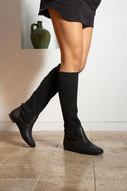 Belossa Women's Boots Knitwear Woven Black Leather