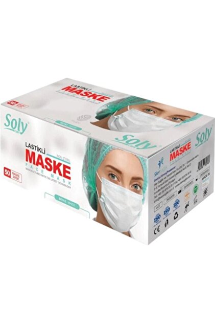 Soly Care 3 Katlı Lastikli Burun Telli Cerrahi Beyaz Maske 50'li