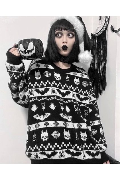 Gothic Punk Christmas New Year Bat Knitwear Sweater