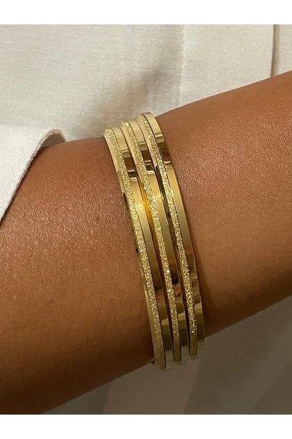 Stainless Steel Ajda Glitter Patterned Gold Color Bracelet