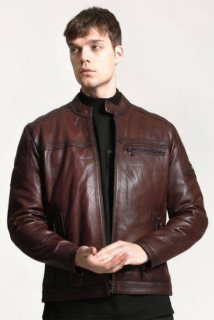Topgun Jumbo Real Leather Men's Coat Hazelnut