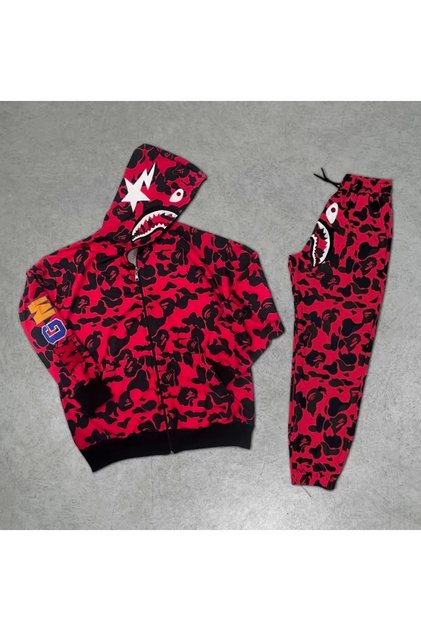طقم بدلة رياضية للجنسين من Pubg Bape X Shark - أحمر
