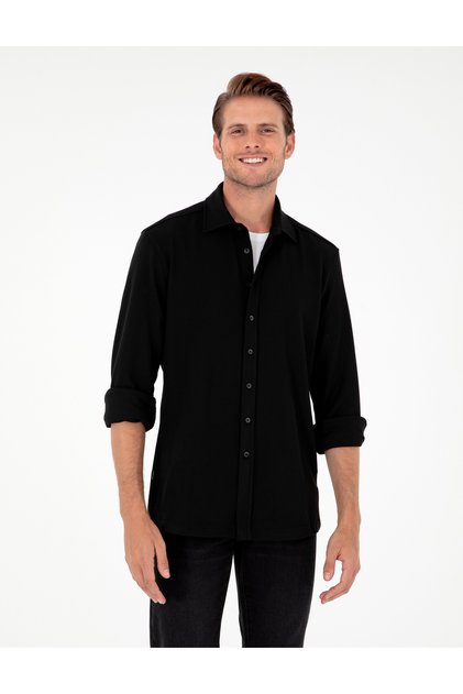 Black Regular Fit Long Sleeve Shirt 50293946-Vr046