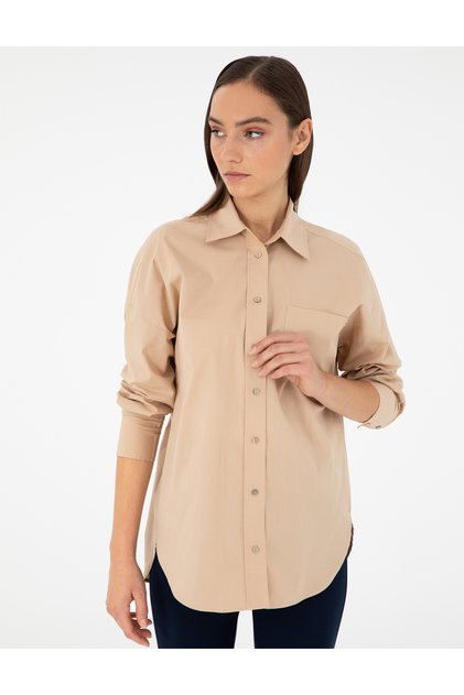 Bej Oversize Uzun Kollu Gömlek 50299581-VR011