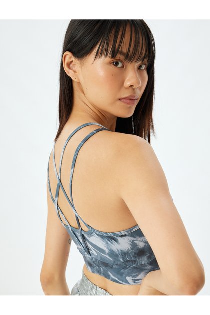 Sports Bra Abstract Printed Cross Strap Slim Fit Covered Soft Key
