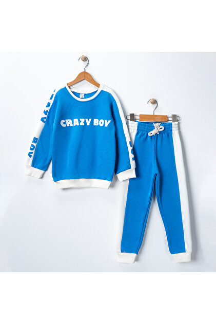 Boy's Printed 3 Thread Raised Thick Tracksuit Set