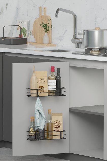 Dolap Kapağı Rafı Yapışkanlı 2 li set Mutfak Tezgah Düzenleyici Duvar Organizer