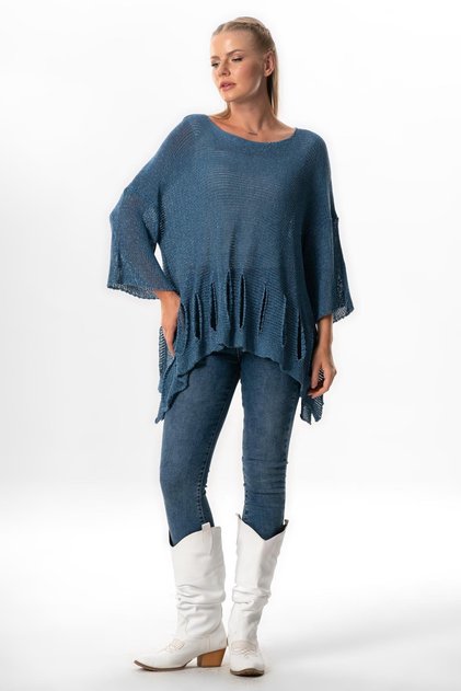 Truvakar Kol Özden Autumn and Winter Authentic Loose Knitwear Blouse Indigo Indg