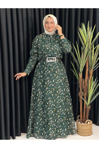 Patterned Chiffon Flared Dress