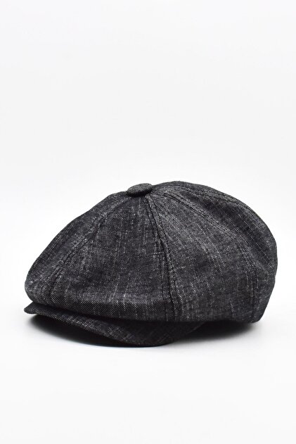 Men's 8 Pieces Cotton Newsboy British Cap Hat Black