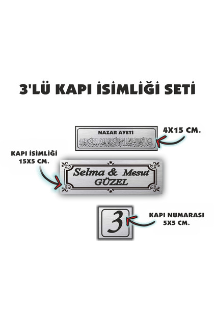 3'lü Metal Kapı Isimliği, Kapı Numarası, posta kutusu isimliği karışık temalar