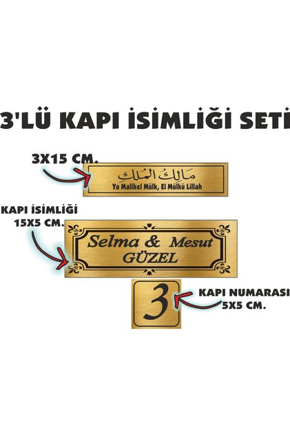 3'lü Metal Kapı Isimliği, Kapı Numarası, posta kutusu isimliği karışık temalar