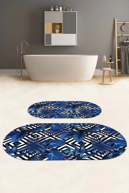 Digital Printed Washable Classic Floral Pattern Oval Bath Mat Toilet Set
