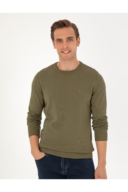 Dark Khaki Slim Fit Crew Neck Basic Sweater 50296575-Vr111