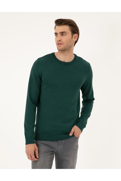 Green Slim Fit Crew Neck Basic Knitwear Sweater 50296575-Vr054