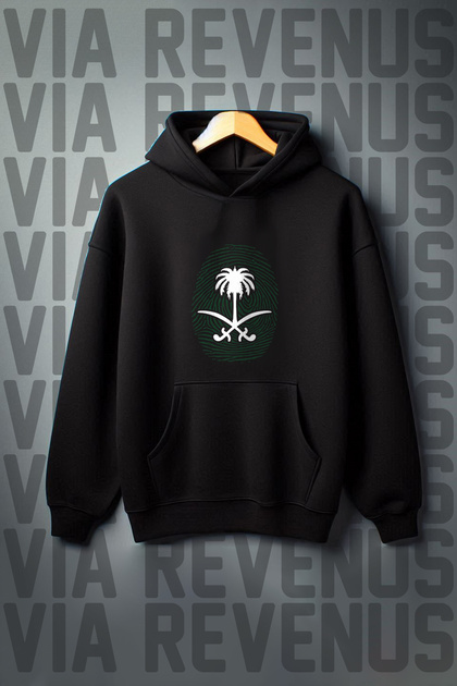 Saudi Arabia Printed Kangaroo Pocket 3 Thread Raster Wide Fit Hooded Sweatshirt