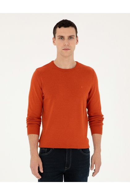 Orange Slim Fit Crew Neck Basic Knitwear Sweater 50296575-Vr051