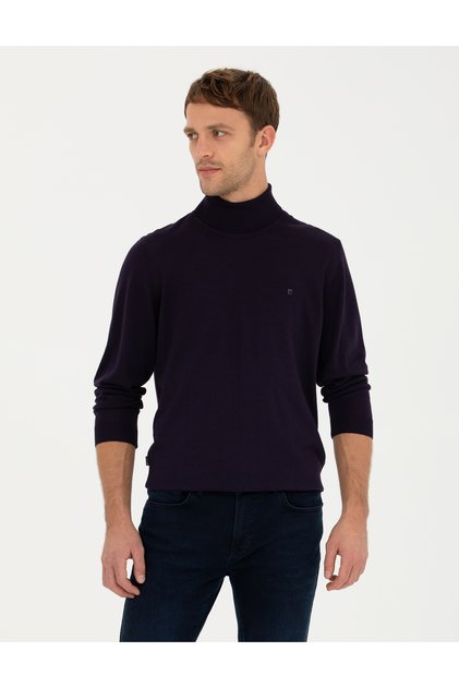 Purple Slim Fit Turtleneck Wool Blended Basic Knitwear Sweater 50270052-Vr038