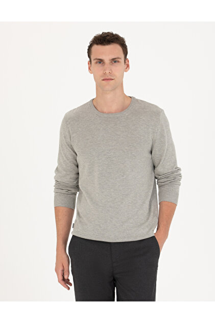 Light Gray Melange Slim Fit Crew Neck Basic Knitwear Sweater 50270179-Vr091