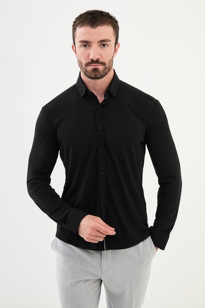 Plain Slim Fit Men's Shirt Black - 27023.24K