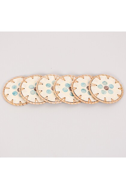 Muteber Rattan 6-Piece Pearlescent Coaster