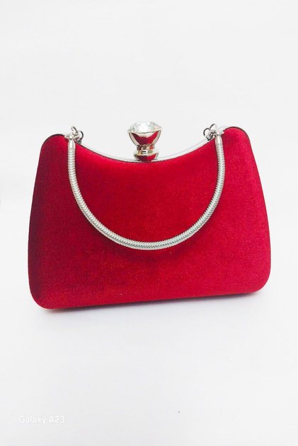 Women Silk Red Velvet Evening Dress Bag with Armrests